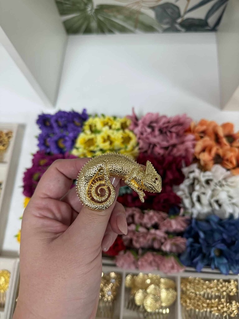 [07-CAMALEON-DORADO] Broche camaleón dorado